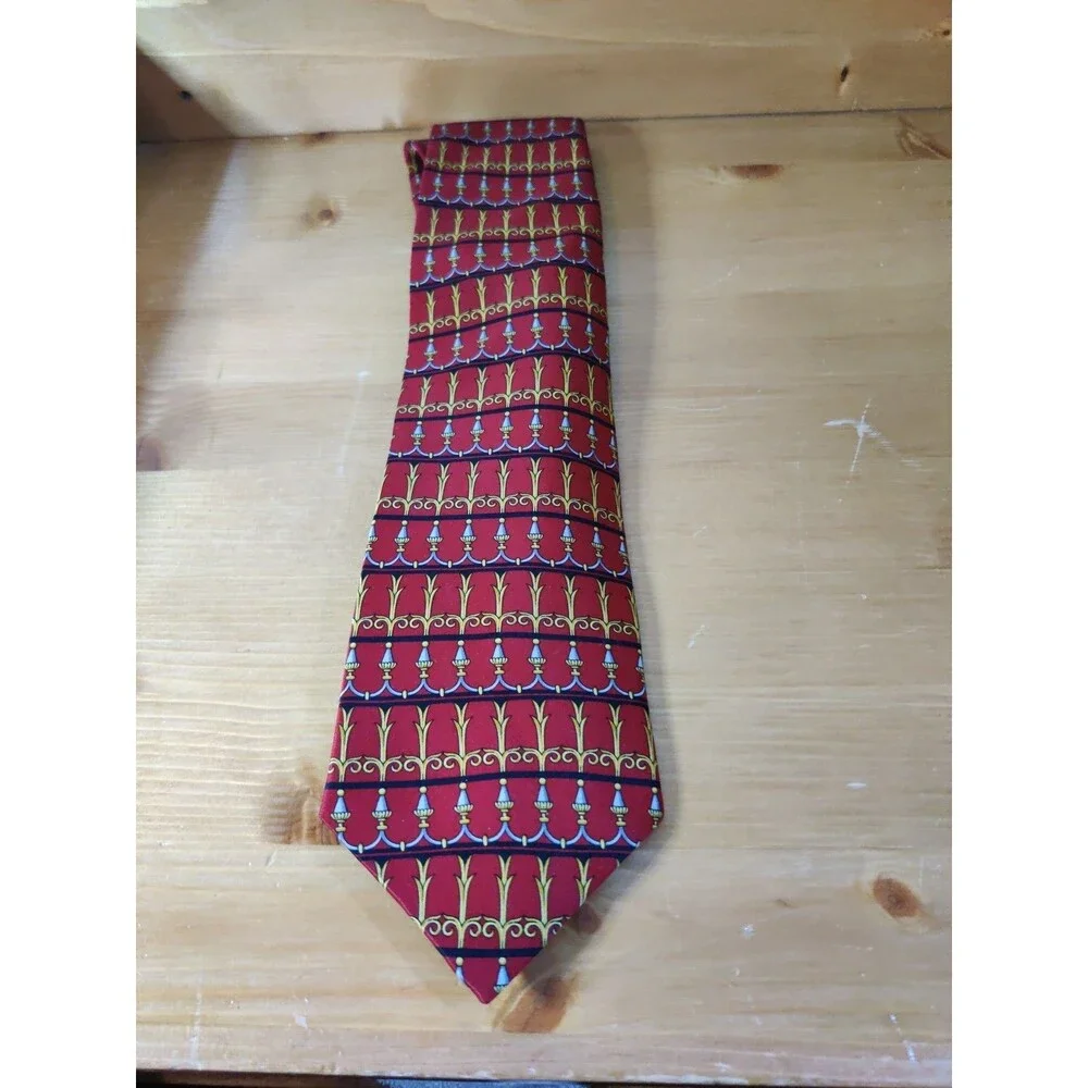 Domenico Franco Como Men's Necktie Tie 100% Silk Gold Red Pattern Italy